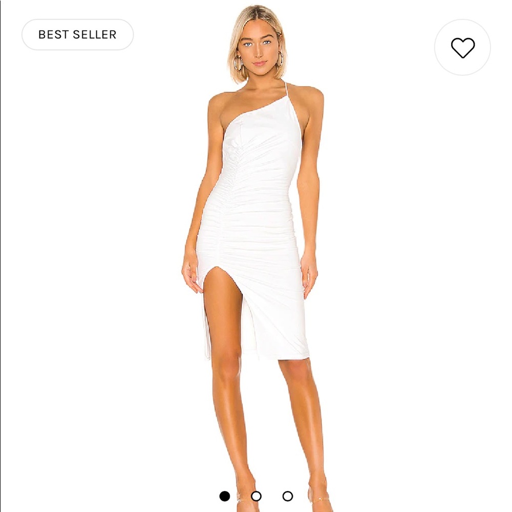 REVOLVE BRYNN RUCHED MIDI DRESS IN WHITE. LEG SLIT.